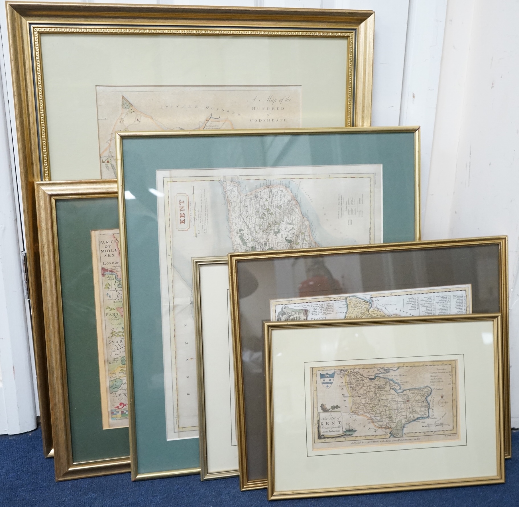 Kent Maps, Norden cantium quod nunc and open (six), largest 34 x 40cm